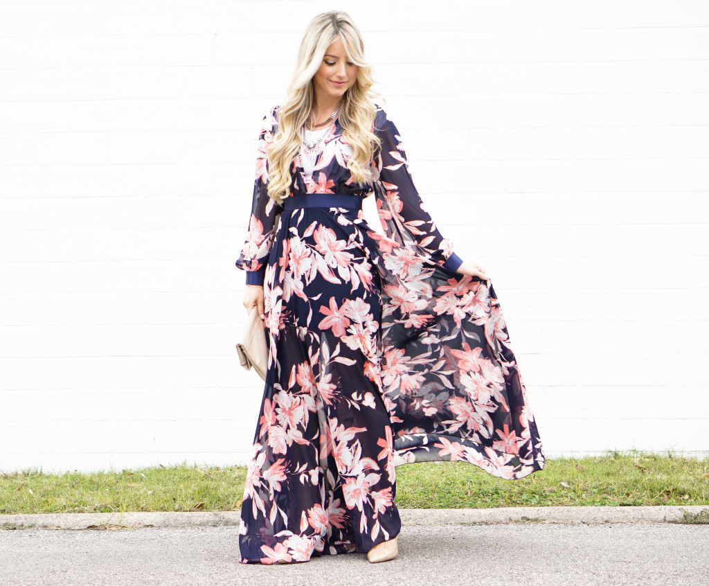 NAVY FLORAL MAXI DRESS... - A Touch of Pink