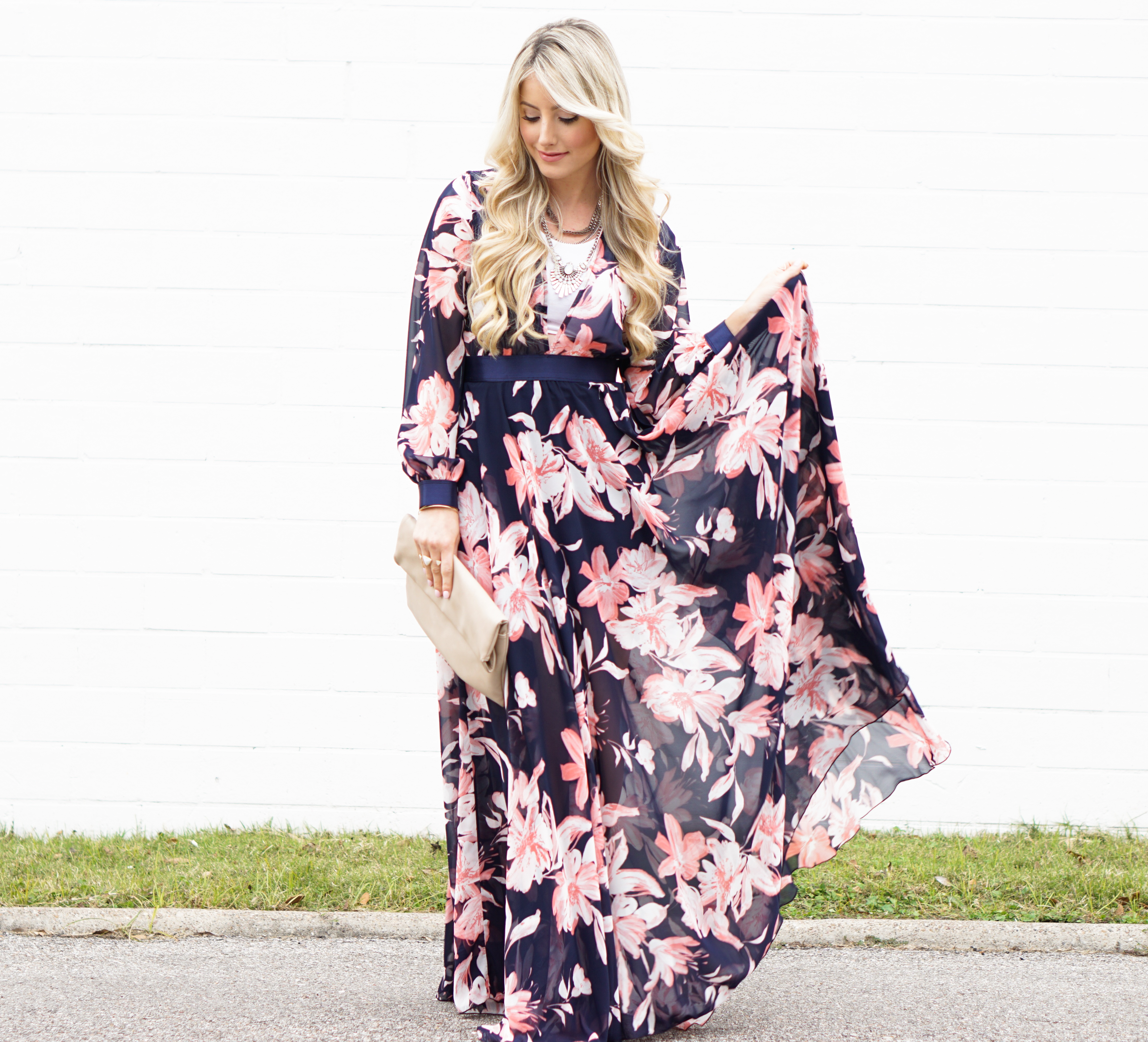 NAVY FLORAL MAXI DRESS... - A Touch of Pink