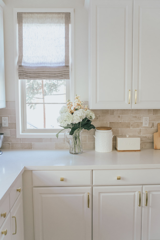 Waterfall Style Grey Beige Roman Shades for Kitchen